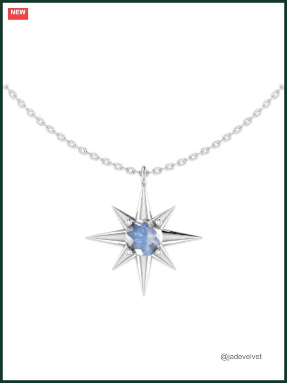 Rainbow Moonstone North Star Pendant Necklace 18" Cable Chain Hypoallergenic